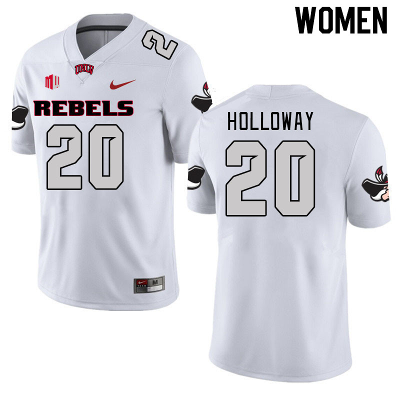 Women #20 Trenton Holloway UNLV Rebels 2023 College Football Jerseys Stitched-White